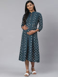 Anayna Women Navy Blue & White Printed Pure Cotton Maternity A-Line Dress