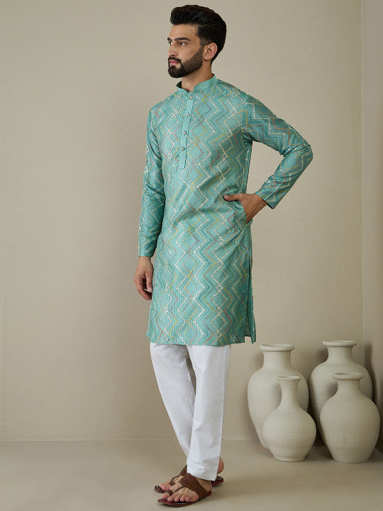 Anouk Men Ethnic Motifs Embroidered Thread Work Kurta
