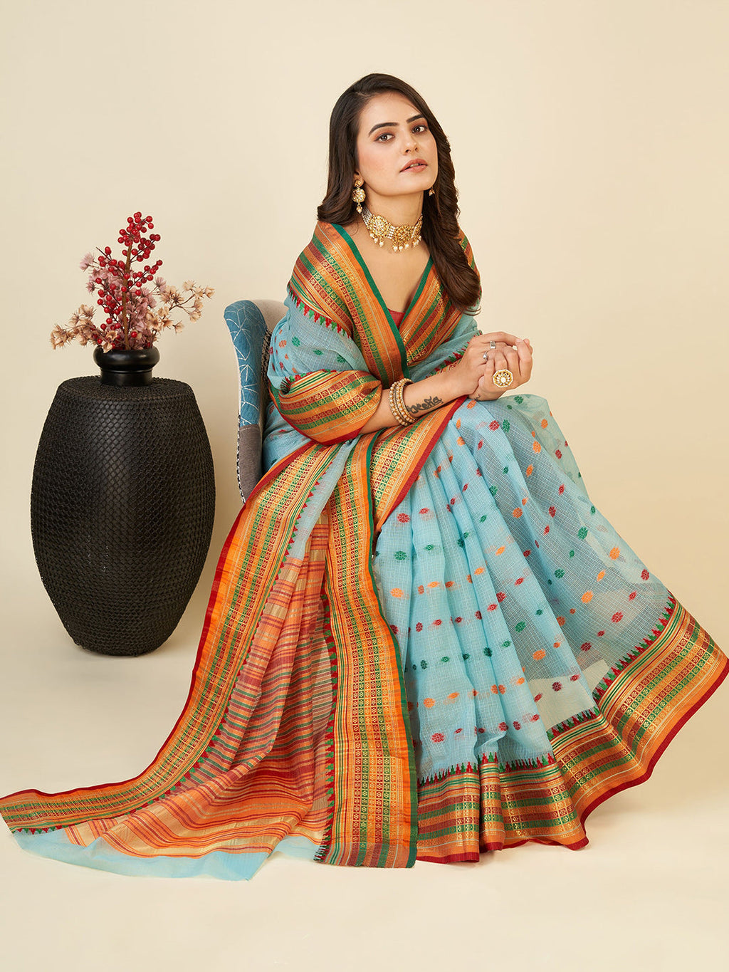 Anjaneya Sarees Ethnic Motifs Woven Design Zari Chanderi Saree