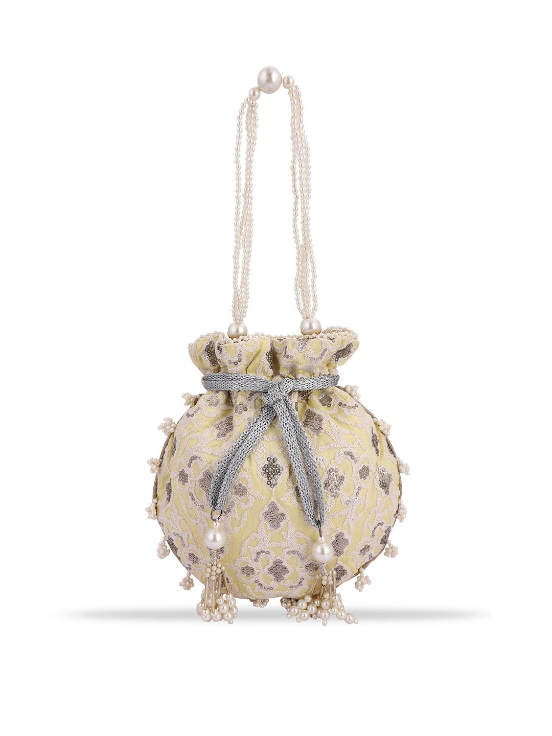 Masq Women Yellow & Grey Embellished Embroidered Potli Clutch