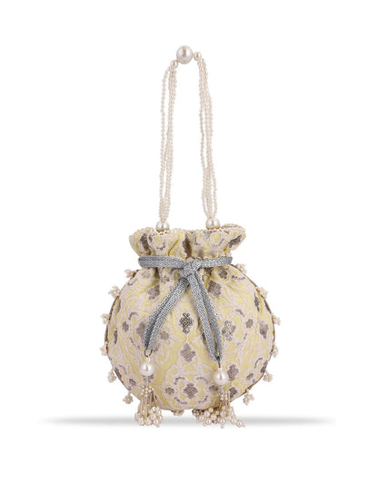 Masq Women Yellow & Grey Embellished Embroidered Potli Clutch