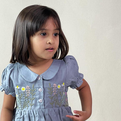 ArthLife Grey Flower Embroidered Dress