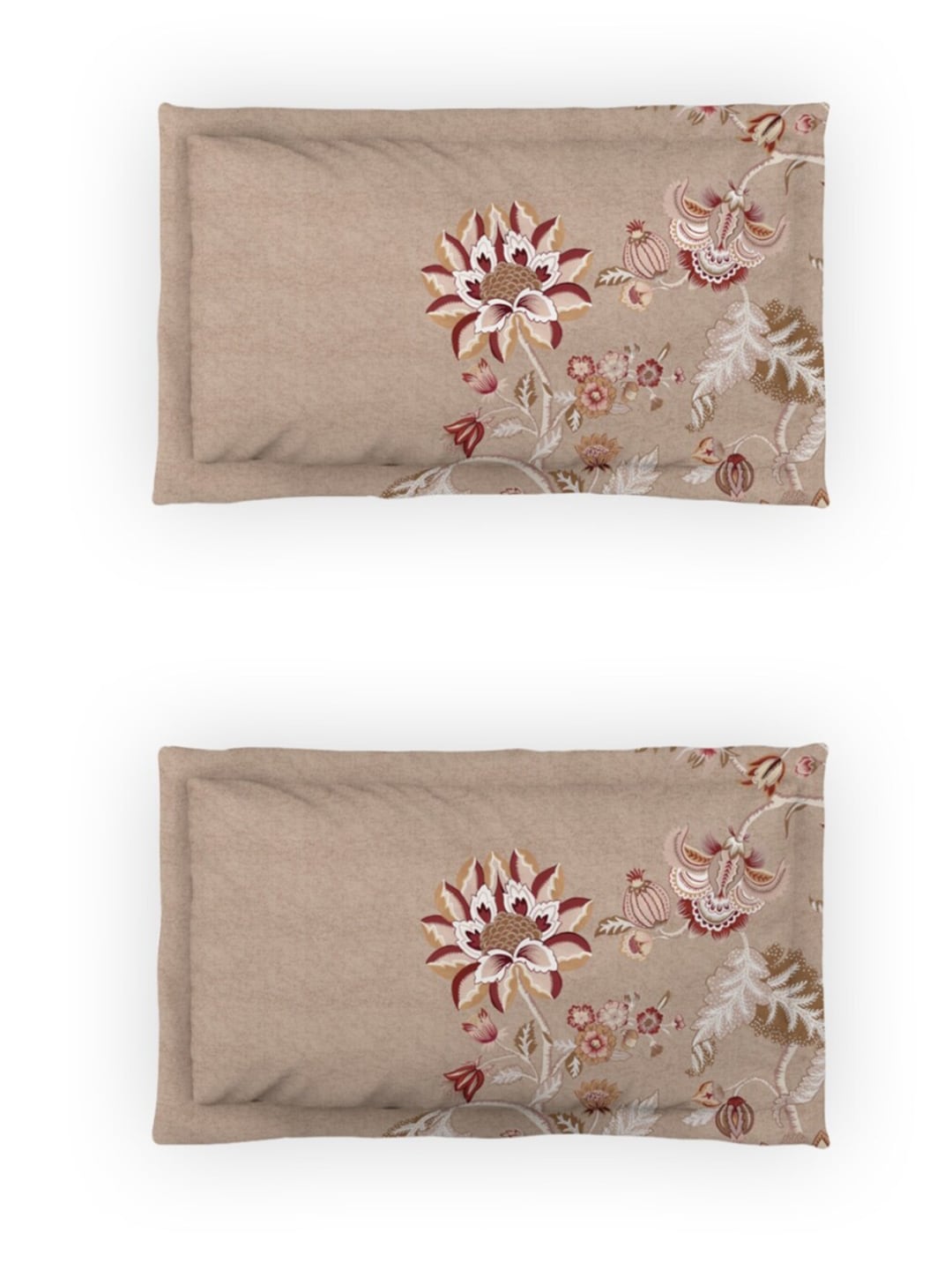DDecor Grey & Maroon Ethnic Motifs 140 TC Cotton Queen Bedsheet with 2 Pillow Covers