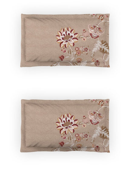 DDecor Grey & Maroon Ethnic Motifs 140 TC Cotton Queen Bedsheet with 2 Pillow Covers
