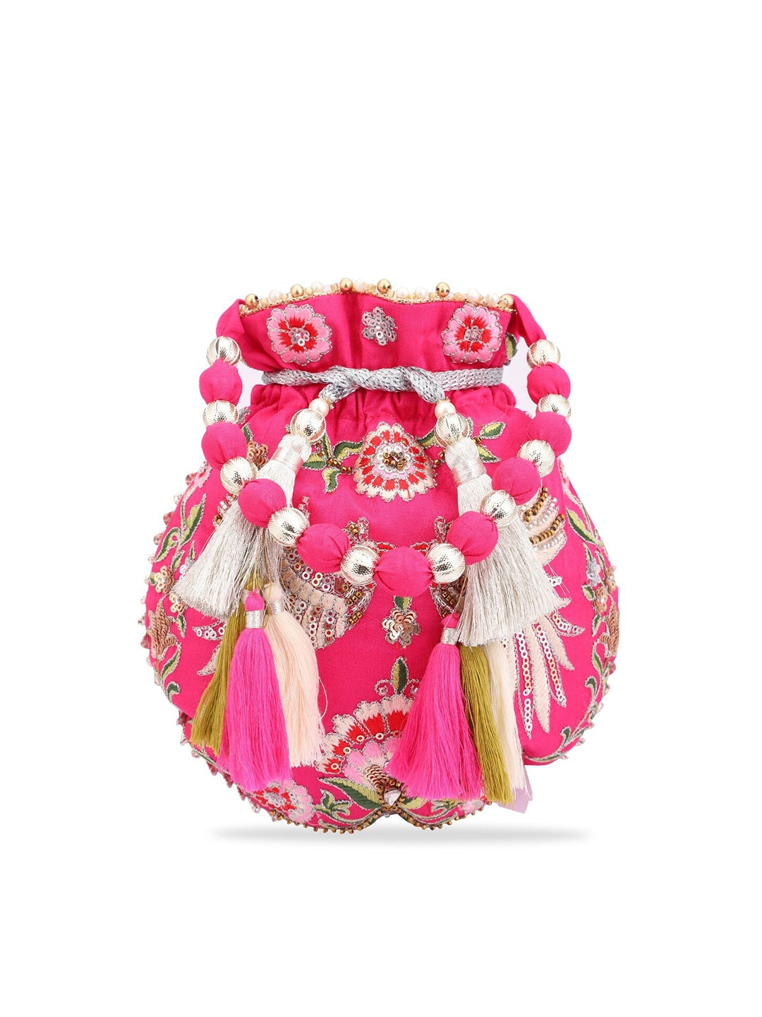 Masq Magenta & White Embroidered Potli Clutch