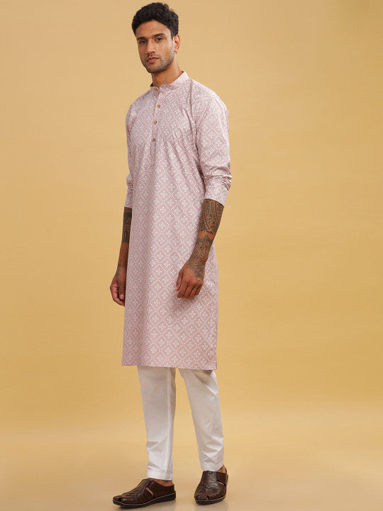 Anouk Geometric Printed Band Collar Straight Long Kurta