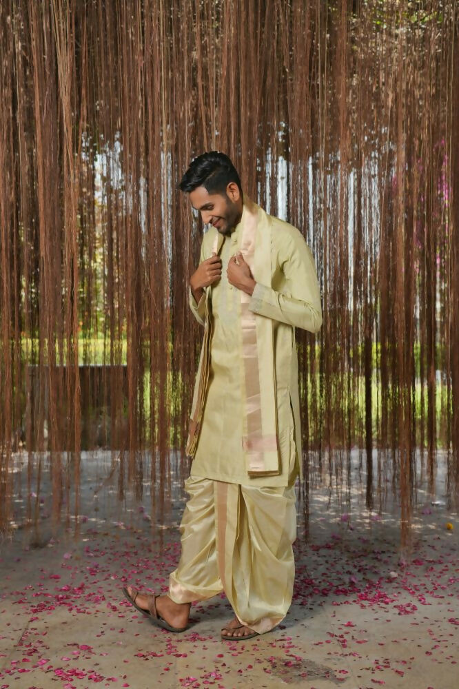 Olive Kanjivaram Machien Embroidered Pattu Set by Hilo Design