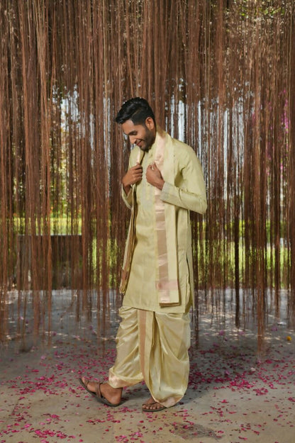 Olive Kanjivaram Machien Embroidered Pattu Set by Hilo Design