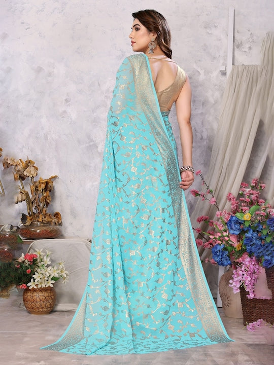 Fabmora Ethnic Motifs Printed Poly Georgette Saree