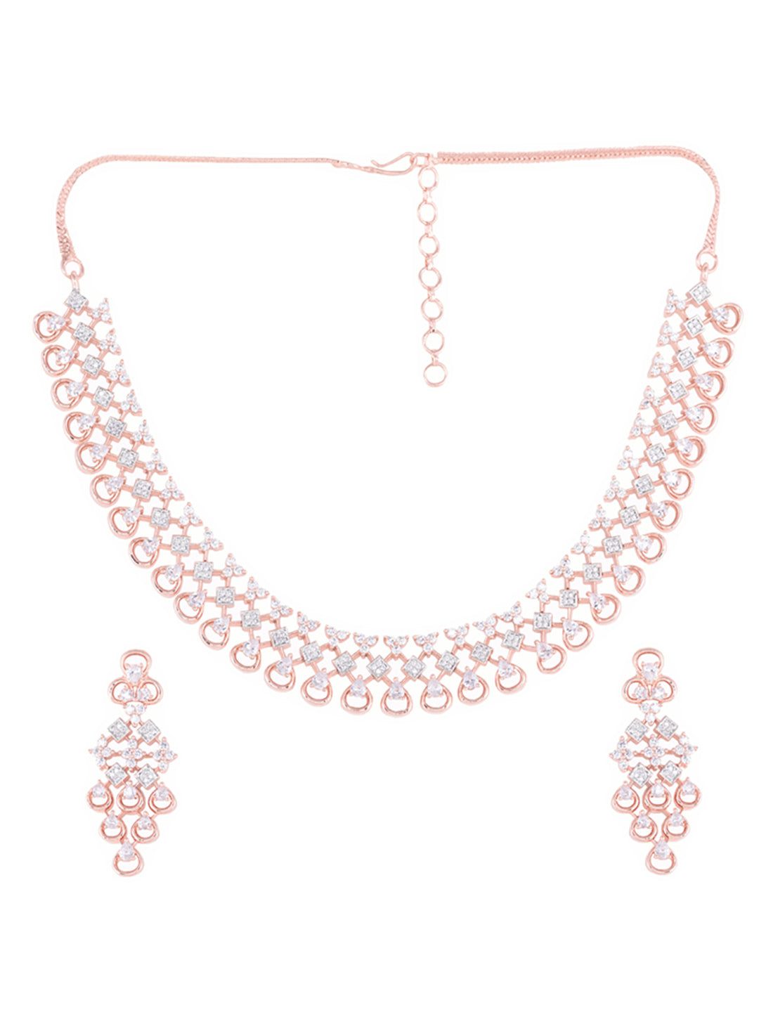Saraf RS Jewellery Rose Gold-Polished White AD-Studded Handcrafted Jewellery Set