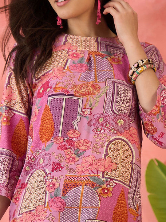 Sangria Women Printed Round Neck Top