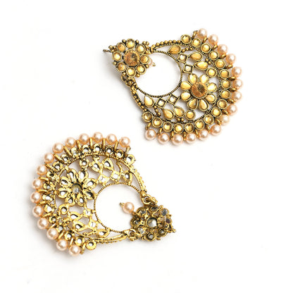 Mominos Fashion Johar Kamal Golden And White Beaded Earrings