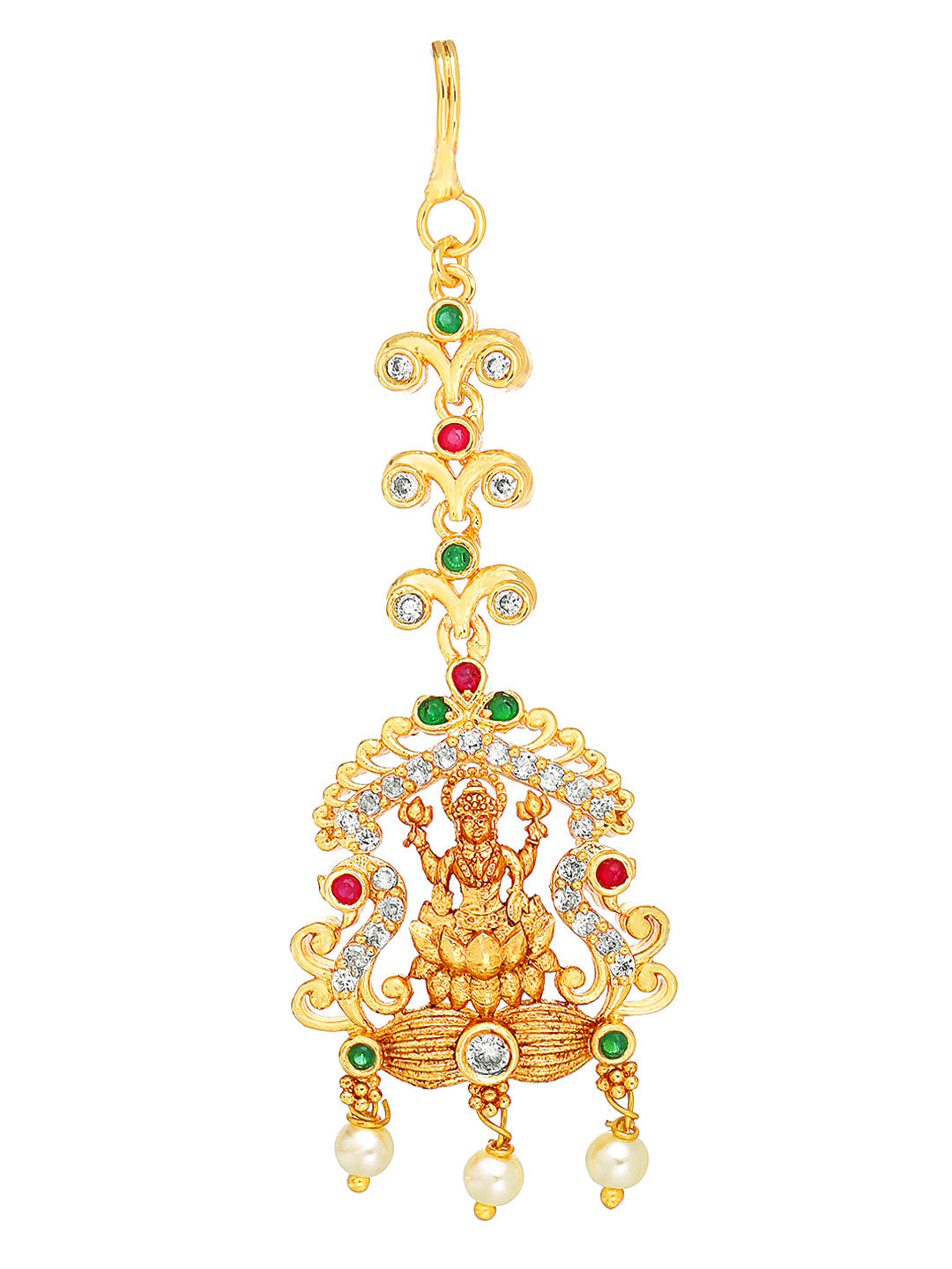 Yellow Chimes Women Gold-Polished White & Red Ad Studded Handcrafted Maang Tikka