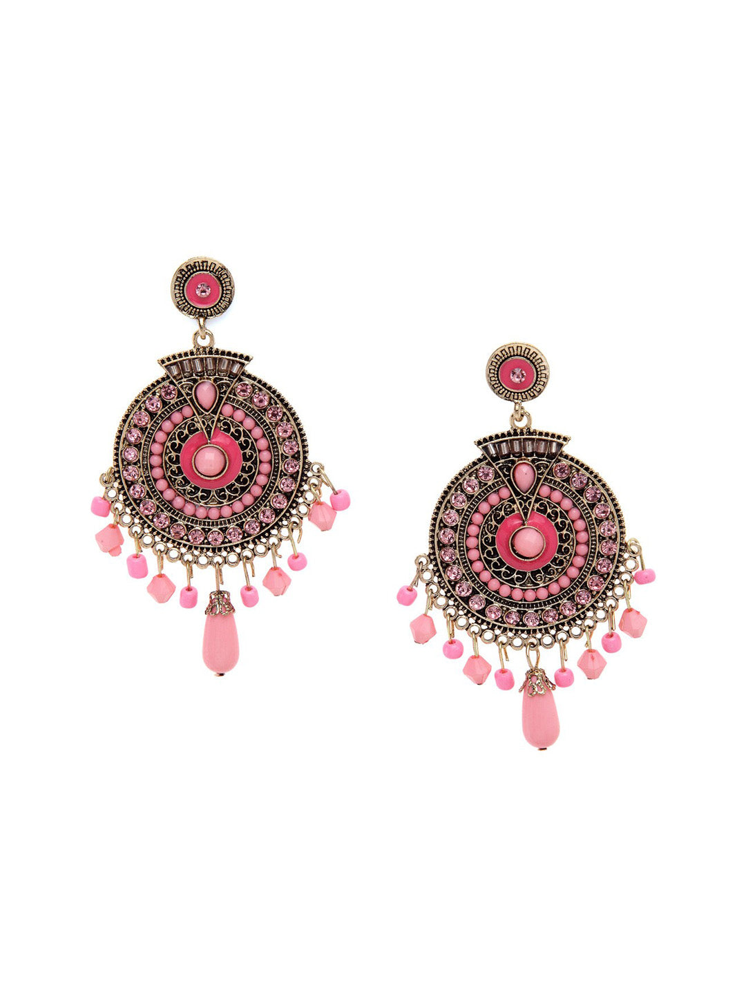 Shining Diva Pink Circular Drop Earrings