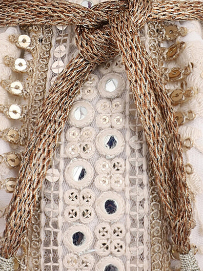 Masq Off White & Gold-Toned Embellished Embroidered Potli Clutch