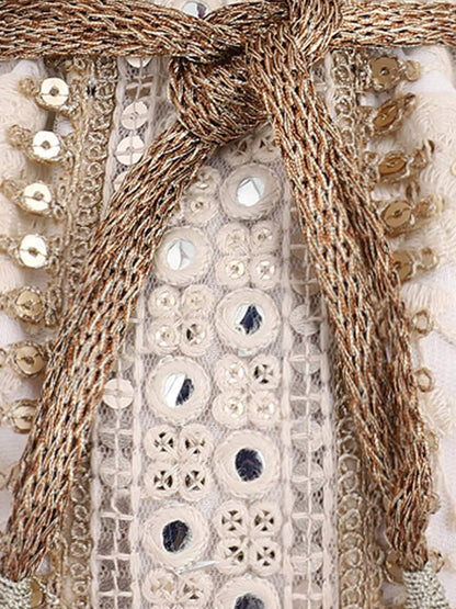 Masq Off White & Gold-Toned Embellished Embroidered Potli Clutch