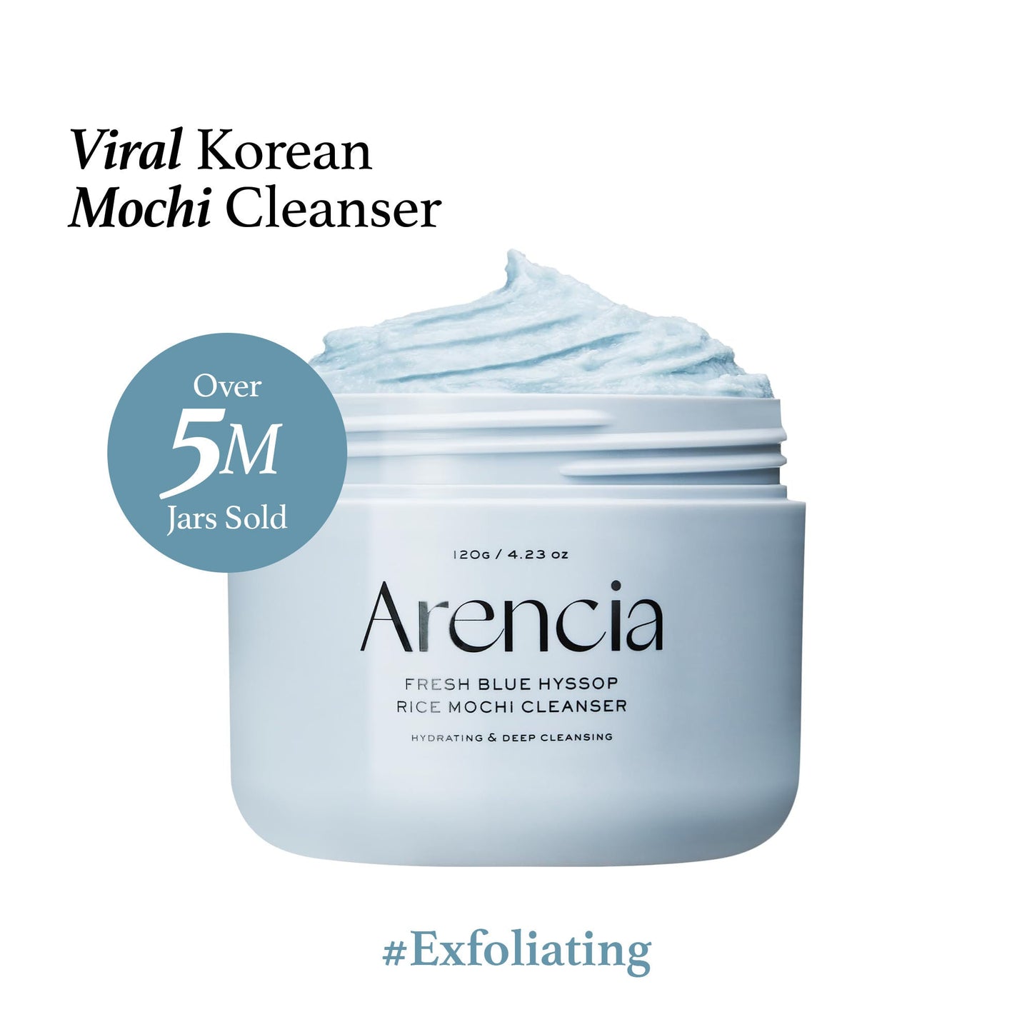 Arencia Fresh Blue Hyssop Rice Mochi Cleanser - Gentle Exfoliating Pore Care Korean Double Cleanser