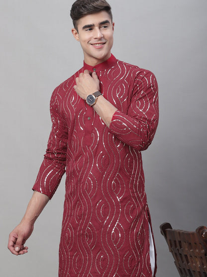 Sojanya Ethnic Motifs Embroidered Sequinned Pure Cotton Kurta