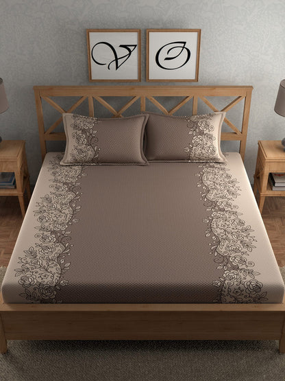 CHHAVI INDIA Brown Ethnic Motifs Cotton 210 TC King Bedsheet with 2 Pillow Covers