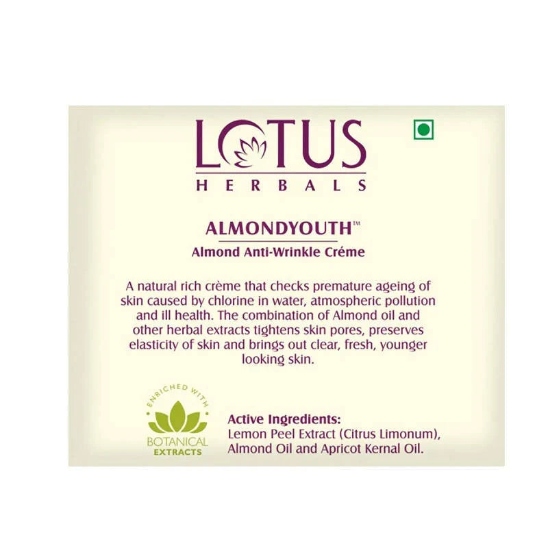 Lotus Herbals Almondyouth Almond Anti-Wrinkle Cream - 50 gms