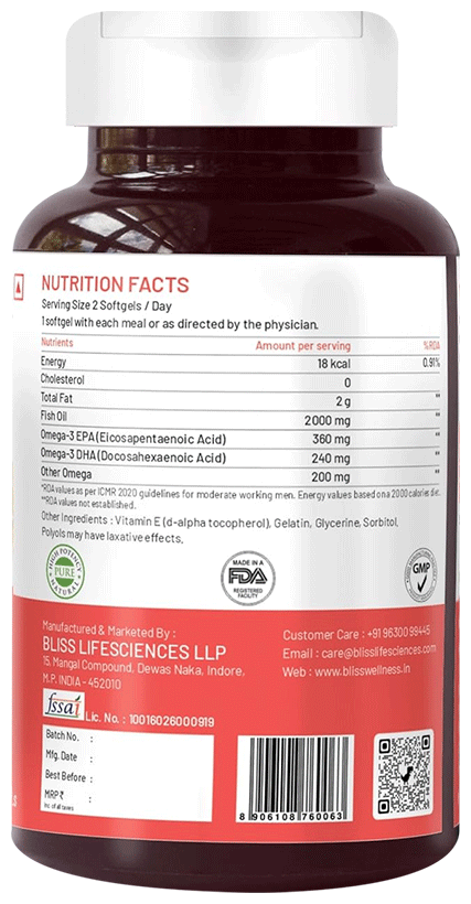 Bliss Welness Heart Health Arctic Fish Oil High Potency Omega-3 Softgel Capsule