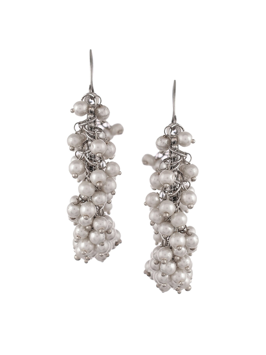 Shoshaa Silver-Toned & White Contemporary Hoop Earrings