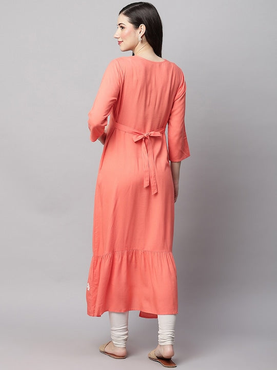 MomToBe Floral Yoke Design Notched Neck Thread Work Maternity Anarkali Kurta