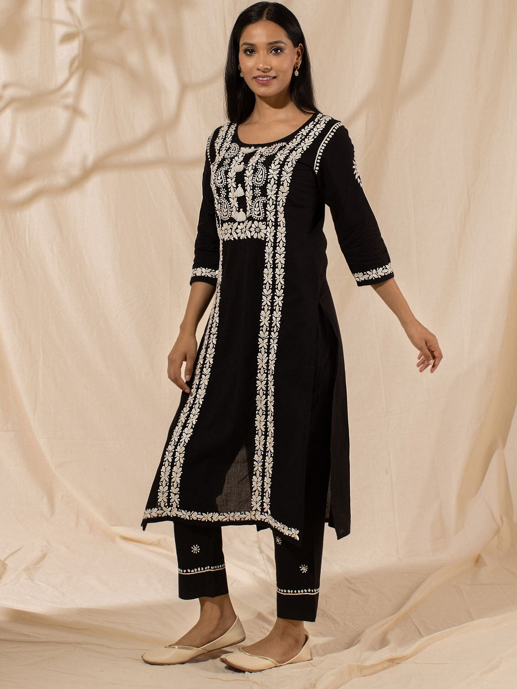 Likha Black Chikankari Kurta Pant & Dupatta LIKSKD33 (Set of 3)