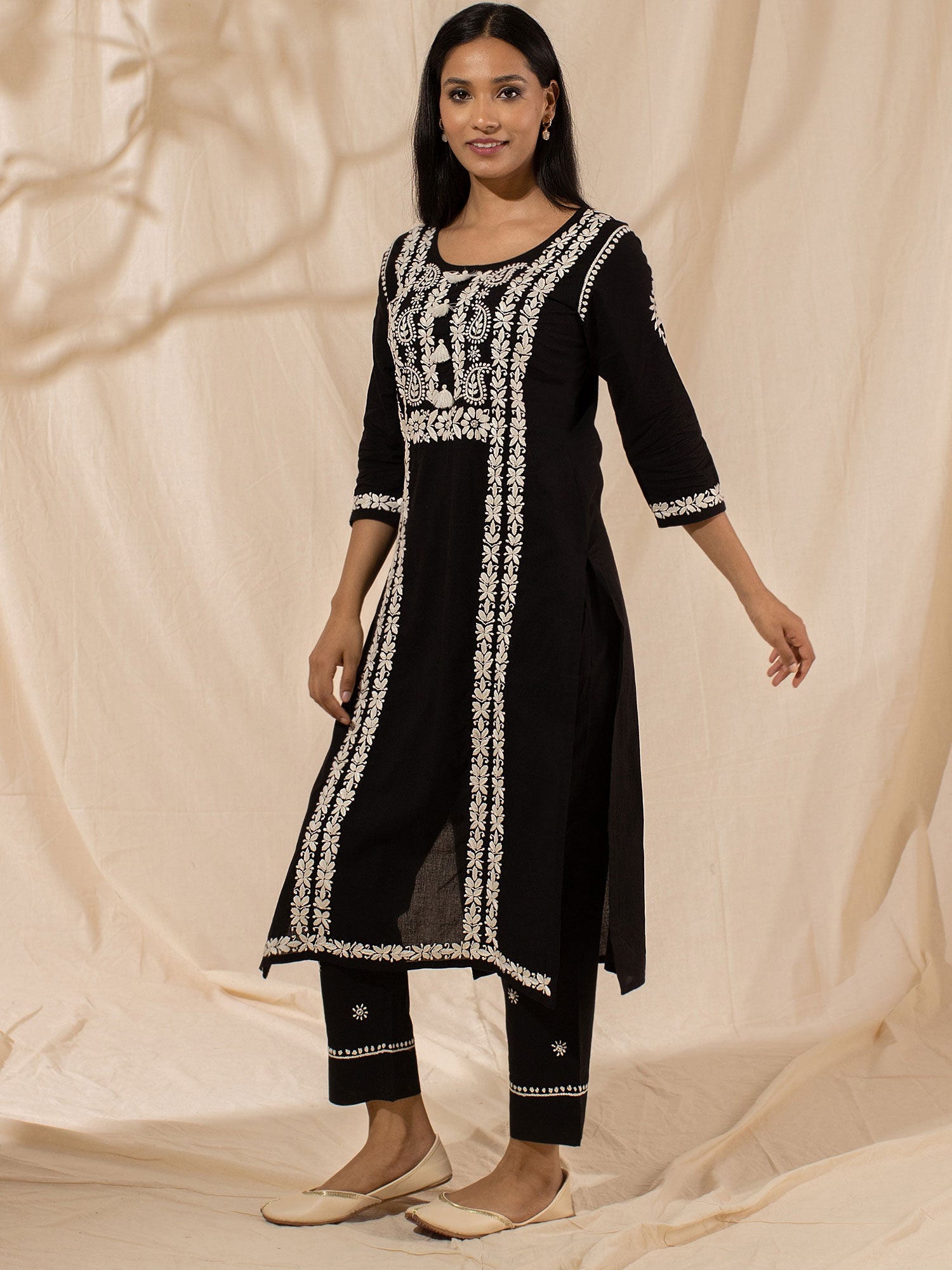 Likha Black Chikankari Kurta Pant & Dupatta LIKSKD33 (Set of 3)