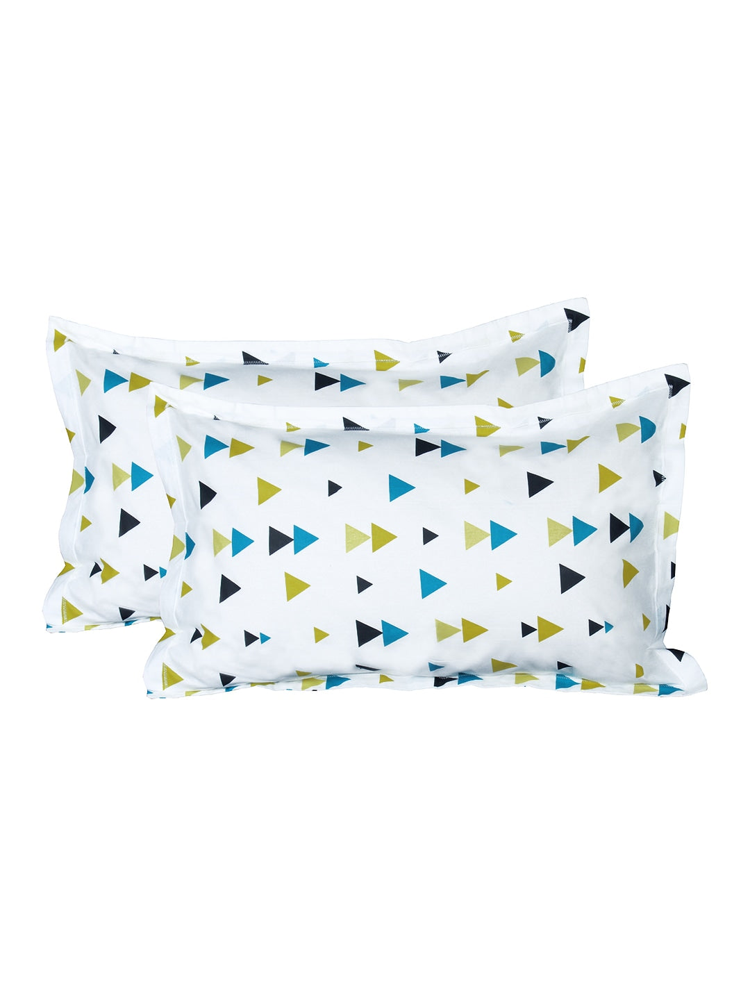 Story@home Ventura Green Geometric 152 TC Cotton Queen Bedsheet With 2 Pillow Covers