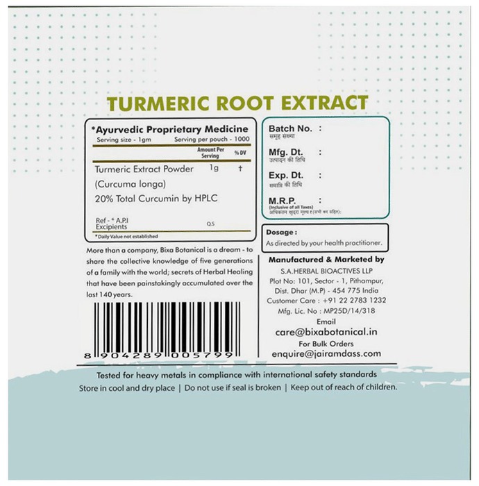 Bixa Botanical Turmeric Root Extract Powder
