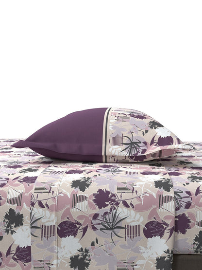 MYTRIDENT Mauve White Floral Cotton 144 TC Queen Bedsheet With 2 Pillow Covers