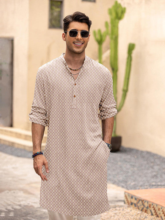 Anouk Geometric Printed Mandarin Collar Straight Cotton Kurta