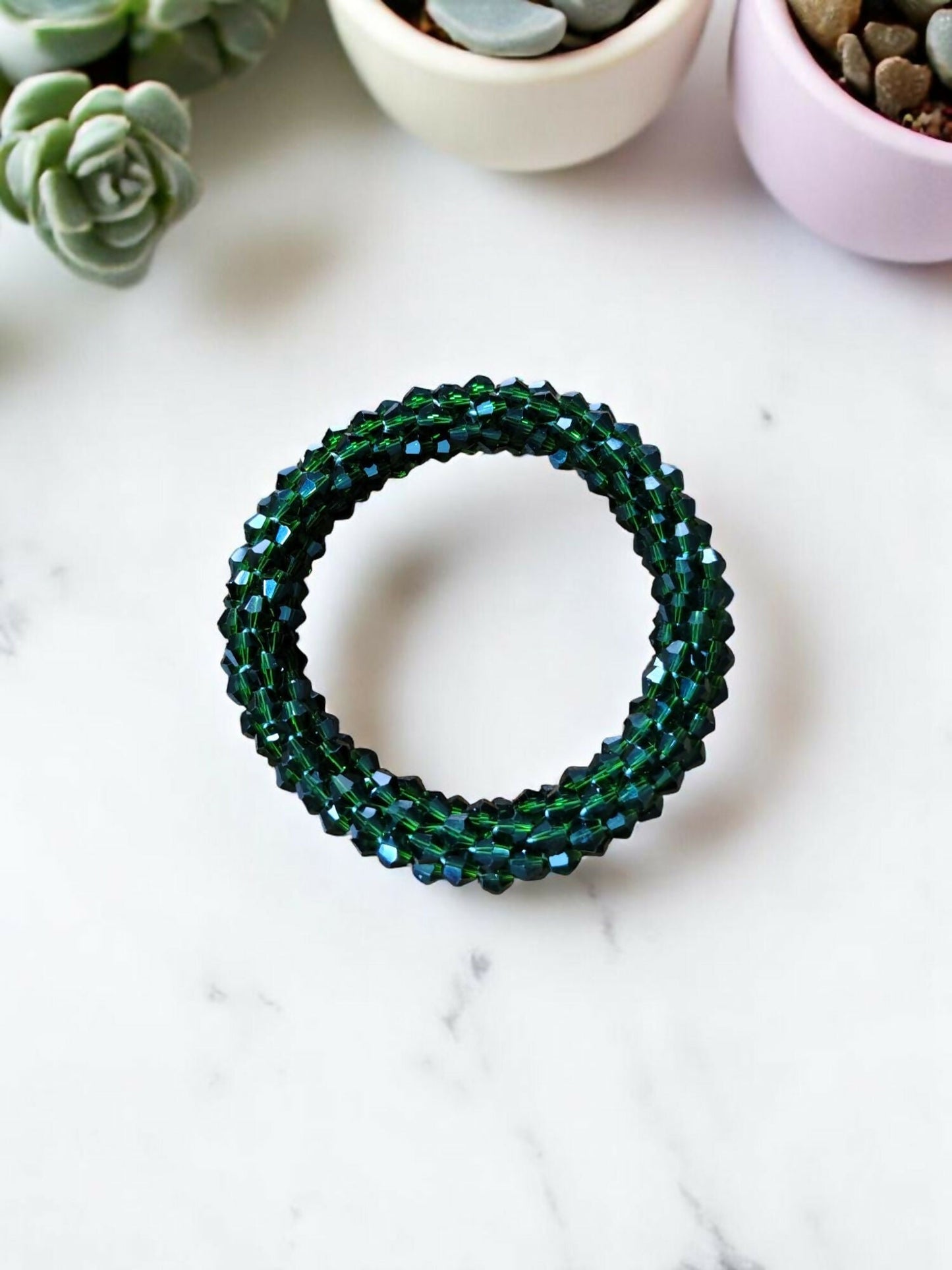 Inhanns Unisex Crystal Bloom – Adjustable Crystal Bead Bracelets - Green