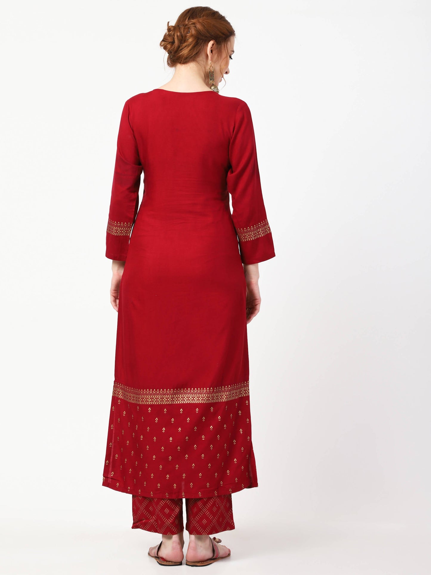 Cheera Maroon Kurta Palazzo & Silk Dupatta Set (CH-86KPD)