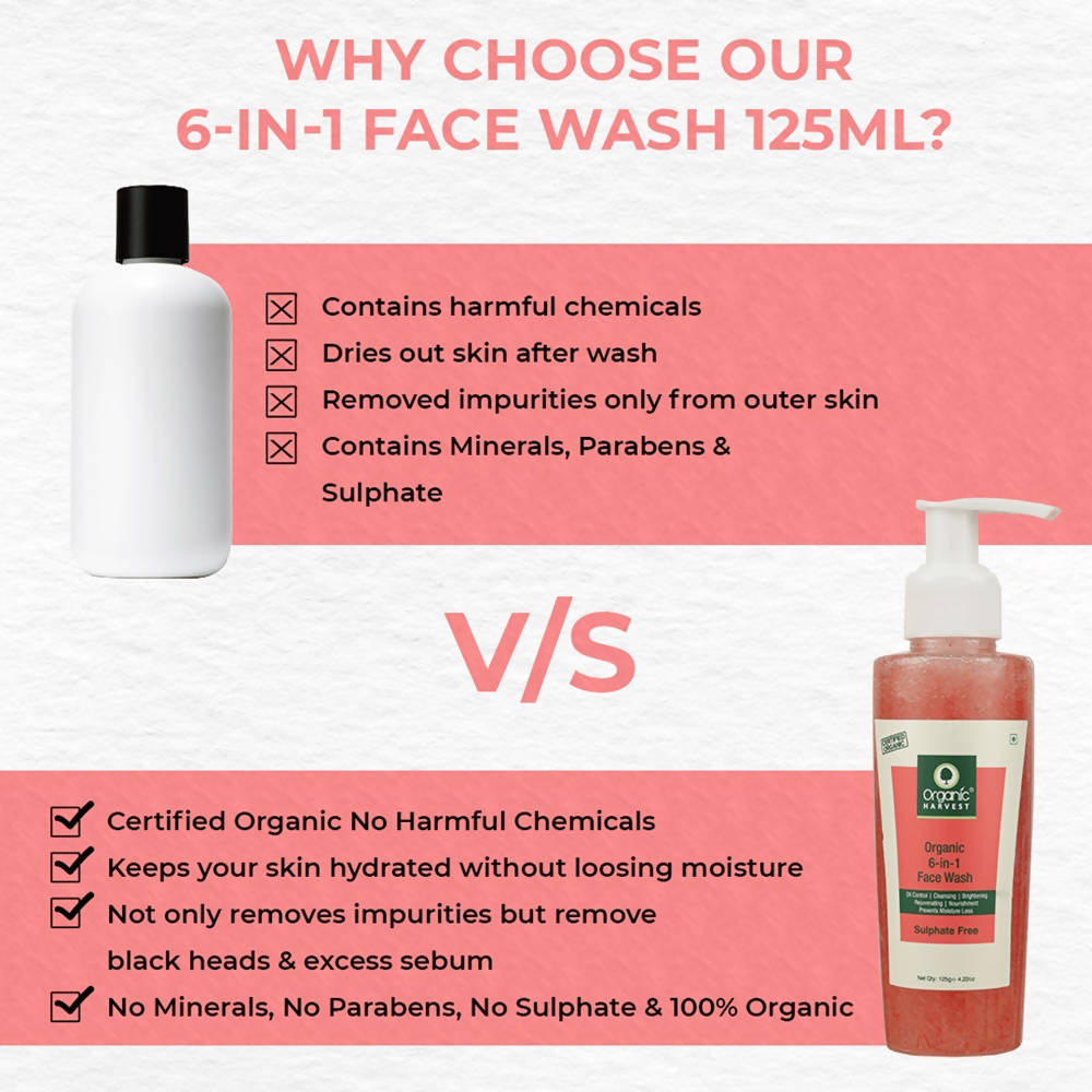 Organic Harvest 6 in 1 Face Wash (Sulphate Free) - 125 gms