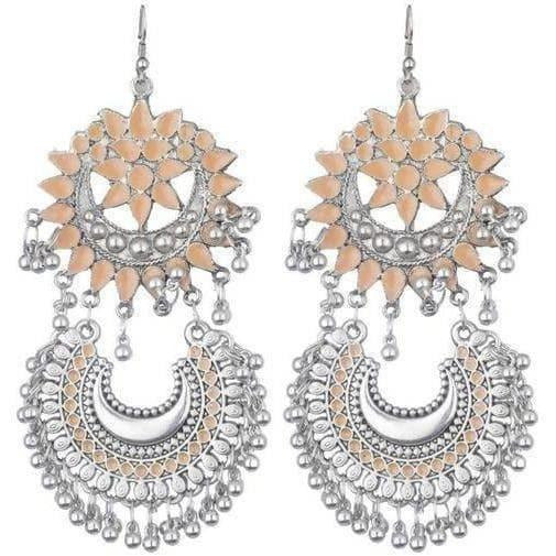 MS Fashion India Orange Color Star Shape Design Earrings With Half Moon Hangings