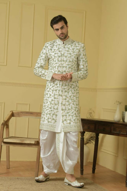Off White Embroidered Sherwani by Hilo Design