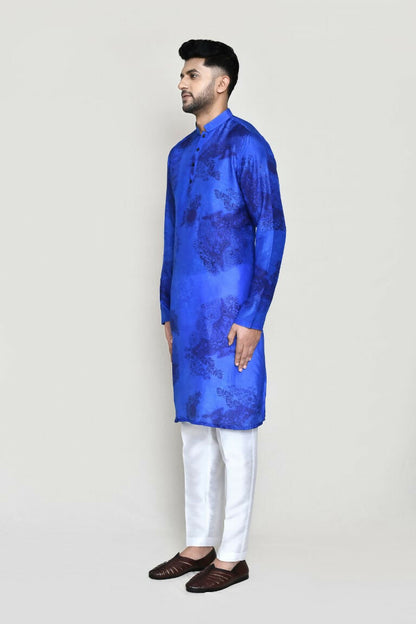 Joban Fashion Royal Blue Colored Cotton Silk Fabric Kurta With Straight Fit Pant