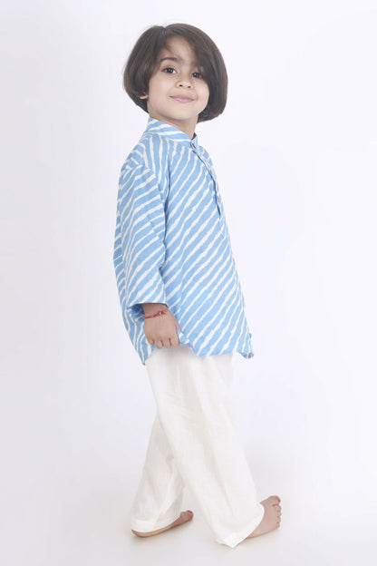 Breathables Kids Cotton Night Suit – Blue Striped Kurta & Pyjama Co-Ord Set For Boys & Girls