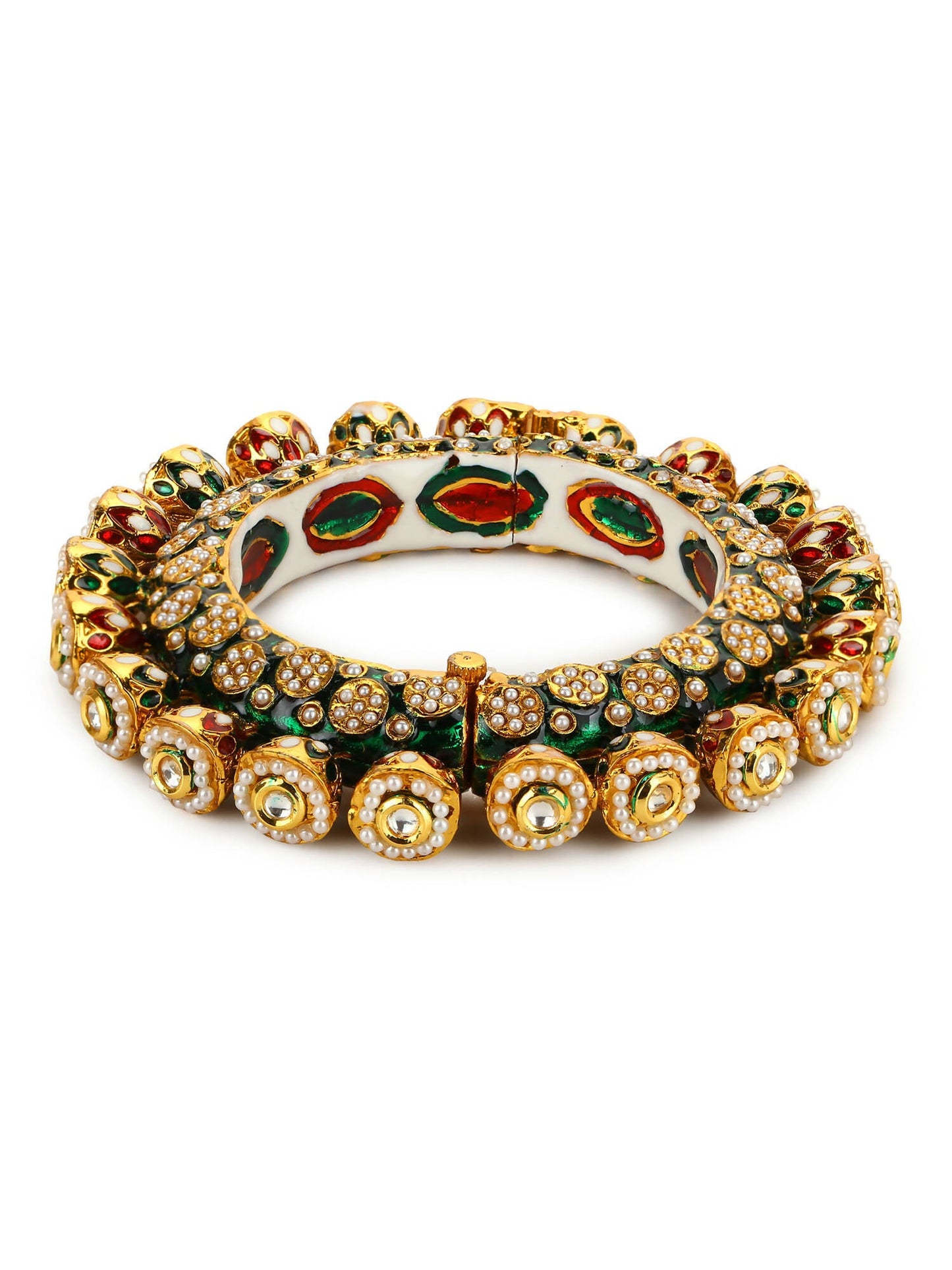 Gold-Polished Green Navratan Meenakari Bangle - Ruby Raang