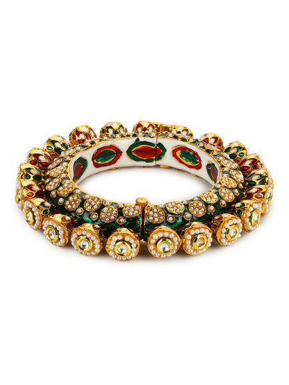 Gold-Polished Green Navratan Meenakari Bangle - Ruby Raang