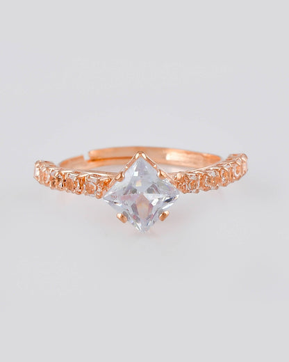 VOJ white CZ-detail Stainless Steel Cubic Zirconia Gold-Polished adjustable finger Ring
