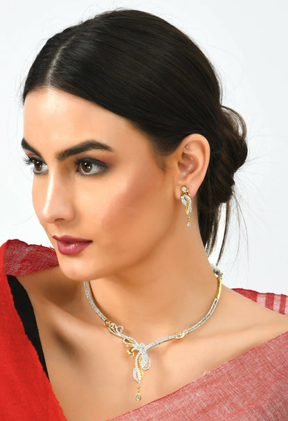 Mominos Fashion Johar Kamal Silver-Plated American Diamond Choker Set