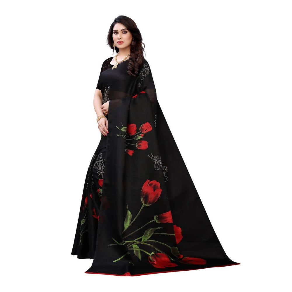 Vamika Printed Jute Silk Black Saree (Elisa Black)