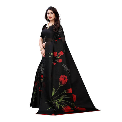 Vamika Printed Jute Silk Black Saree (Elisa Black)