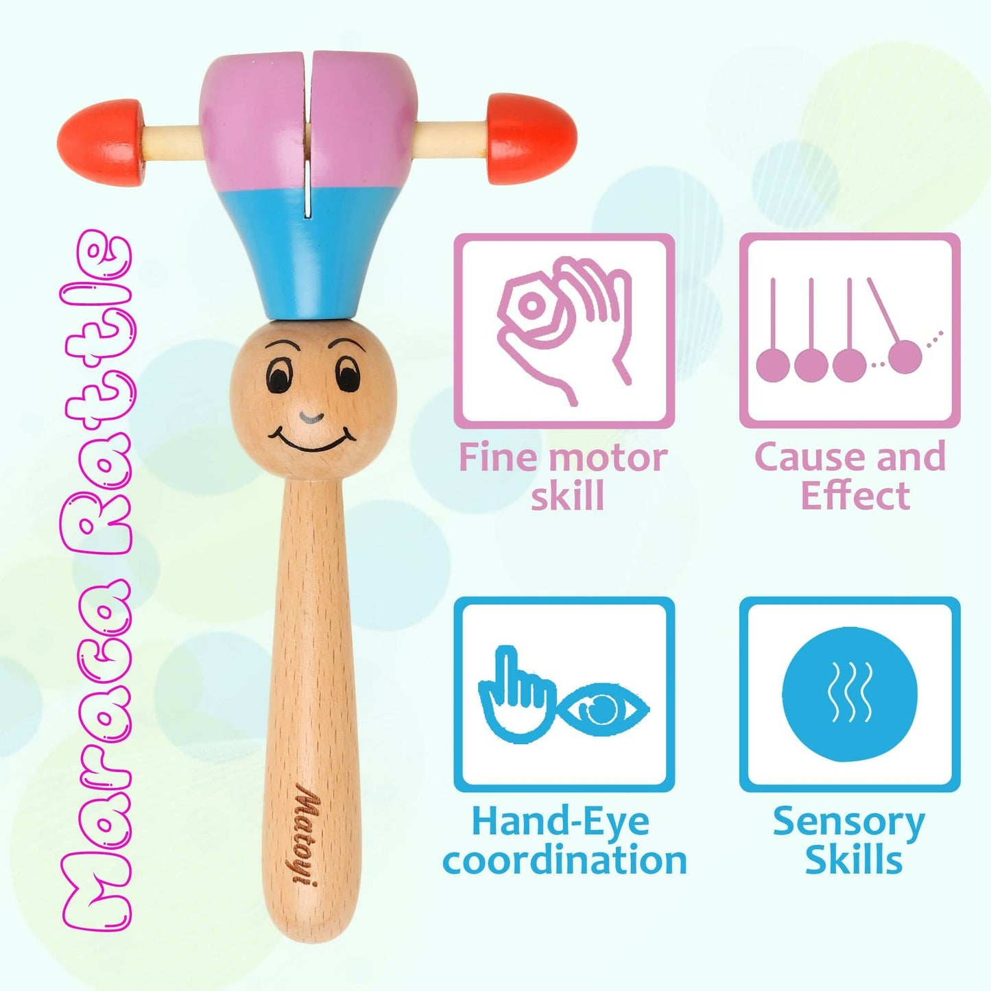 Matoyi Trapezium Rattle & Cat Stacker & Maraca Rattle For Kids