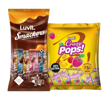 LuvIt. Smackers Chocolate Flavoured Lollipops & Crazy Pops Button