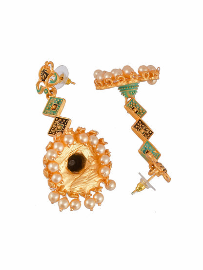 Shoshaa Gold-Toned & Green Contemporary Jhumkas Earrings