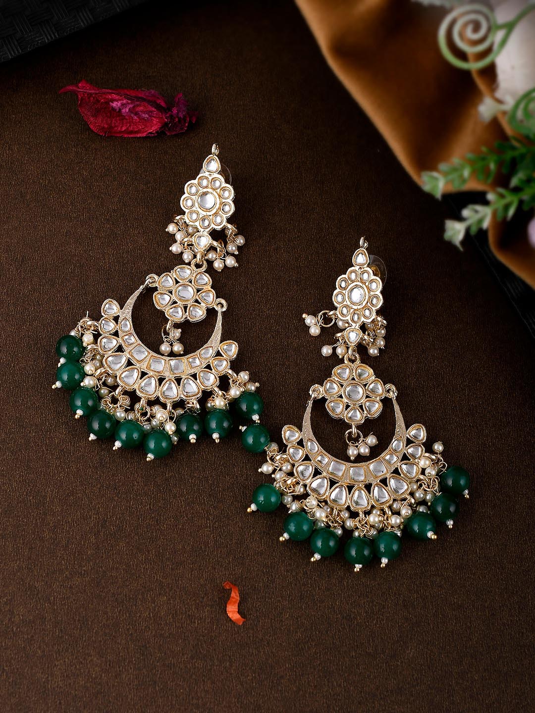 Shoshaa Green Contemporary Chandbalis Earrings